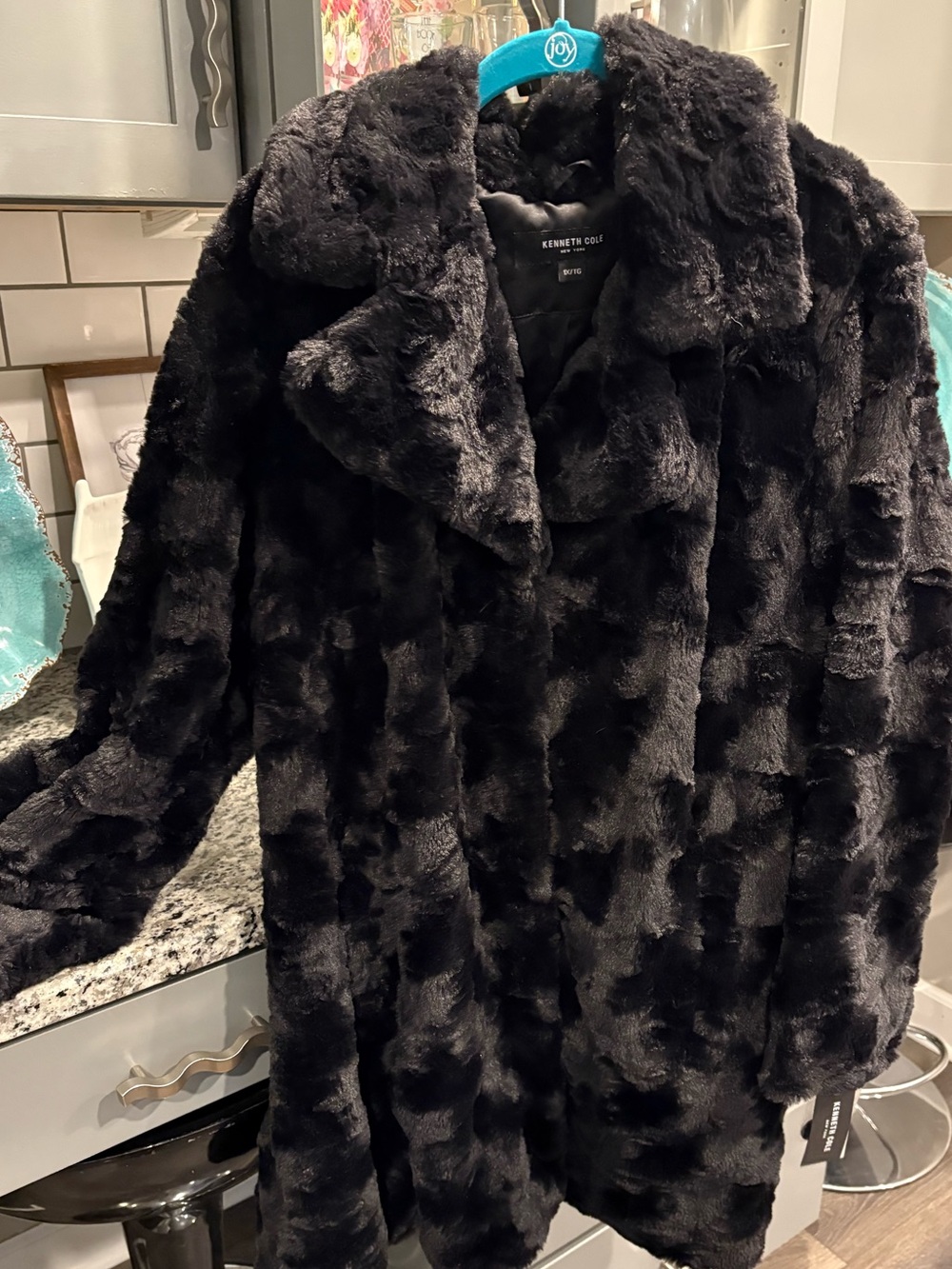 Kenneth Cole Black Faux Fur Coat